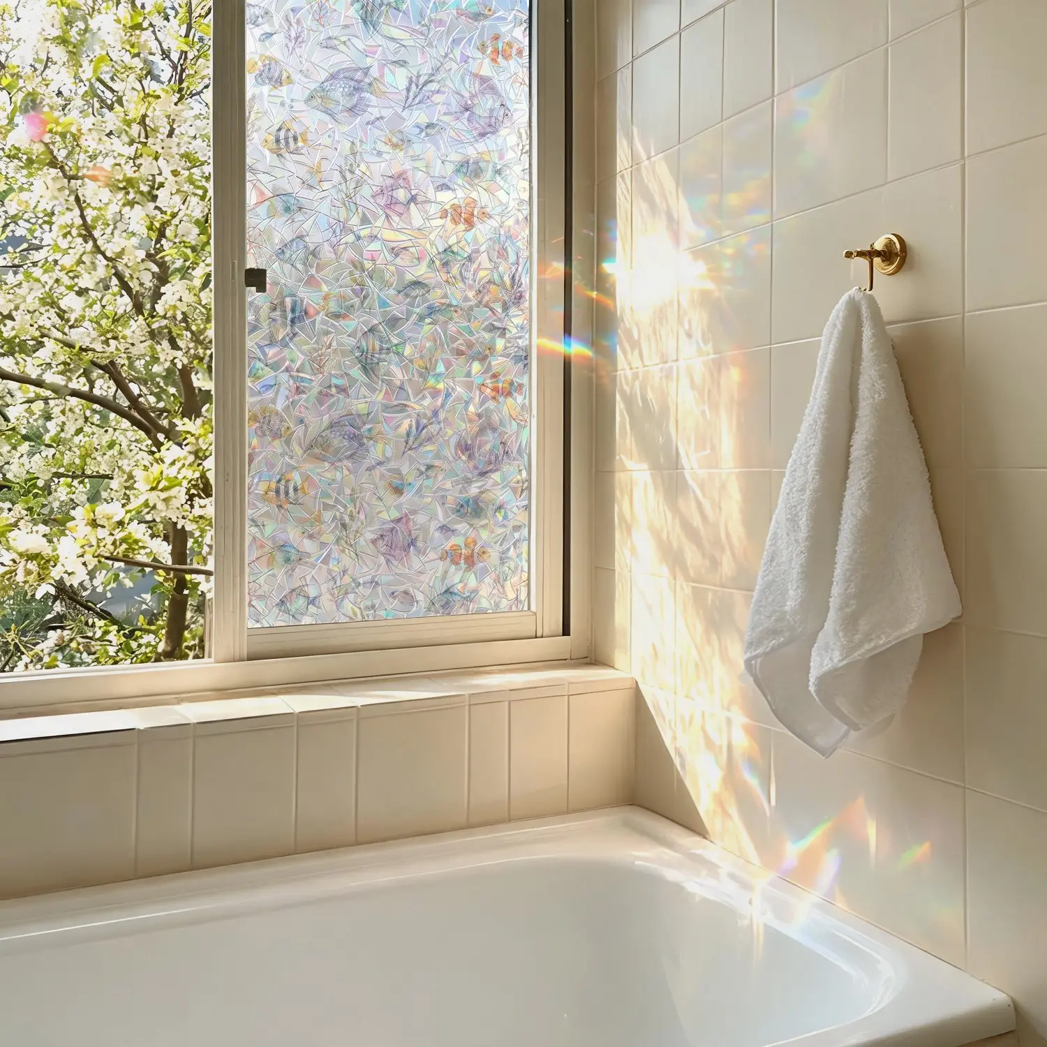 1pc Crescent Shaped Colorful Static Window Cling, Adhesive Free And Removable, Prism Rainbow Light Effect,For Home Upgrades