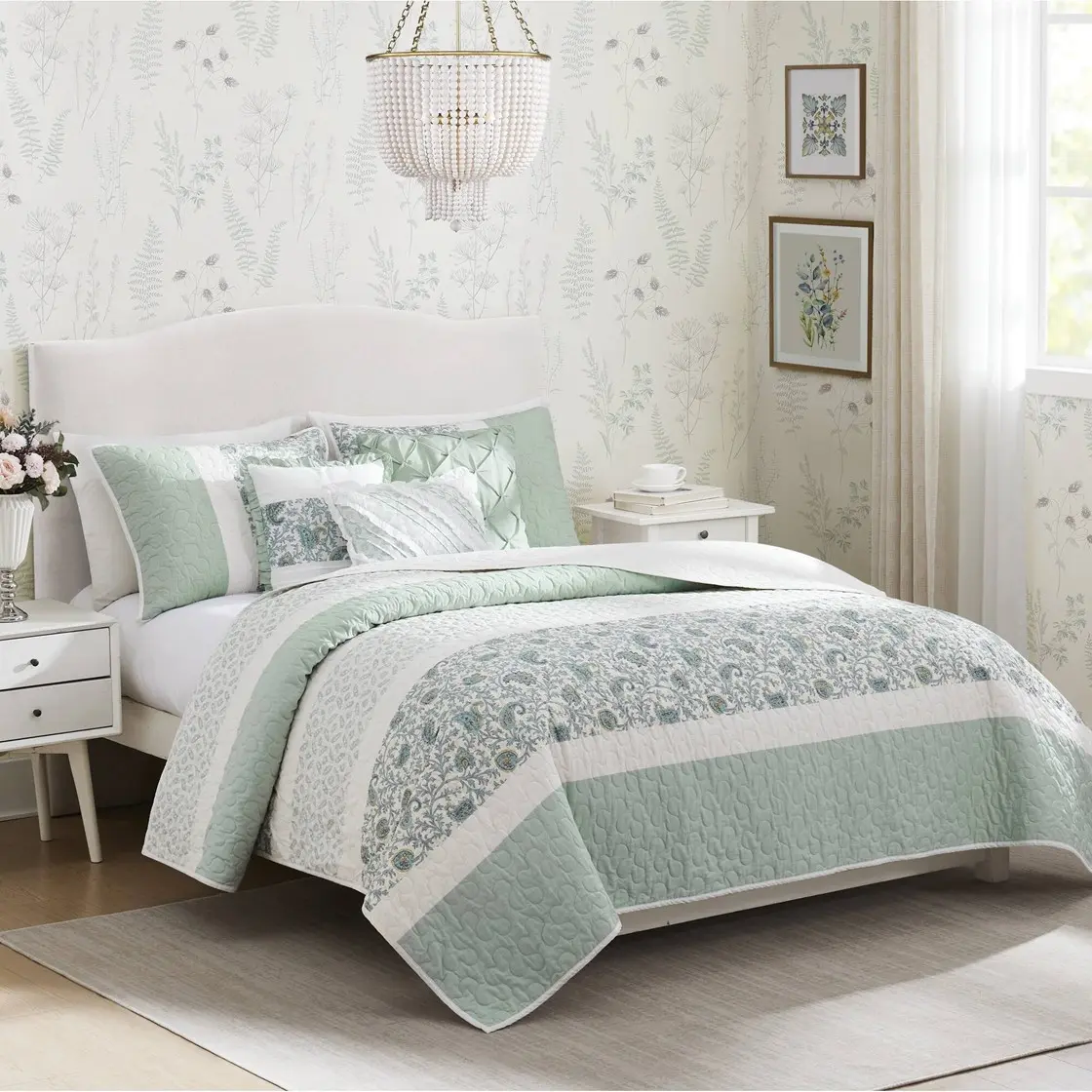 ARCH 6-Piece Cotton Percale Quilt Set with Throw Pillows, Full/Queen, King/Cal King Size Options, Coral, Blush, Aqua, Yellow Color Choices, Lightweight Breathable Bedding, Reversible Coverlet, Bedroom Guest Room Decor, Home Furniture and Household