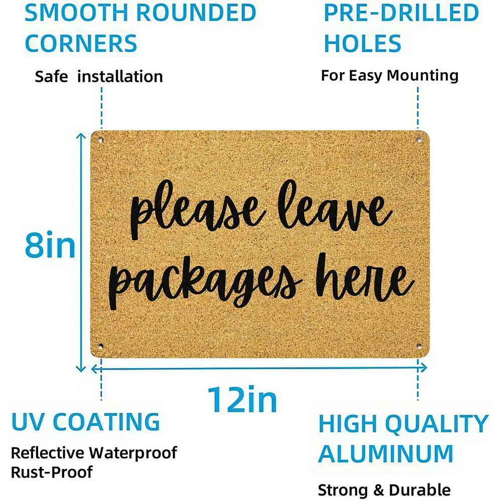 Cursive Text "Please Leave Packages Here" Natural Coconut Fiber Coir Doormat - Outdoor Porch Decor, Dirt Scraper, Farmhouse Look, Non-Slip Backing for Front Door Entrance Apartment House