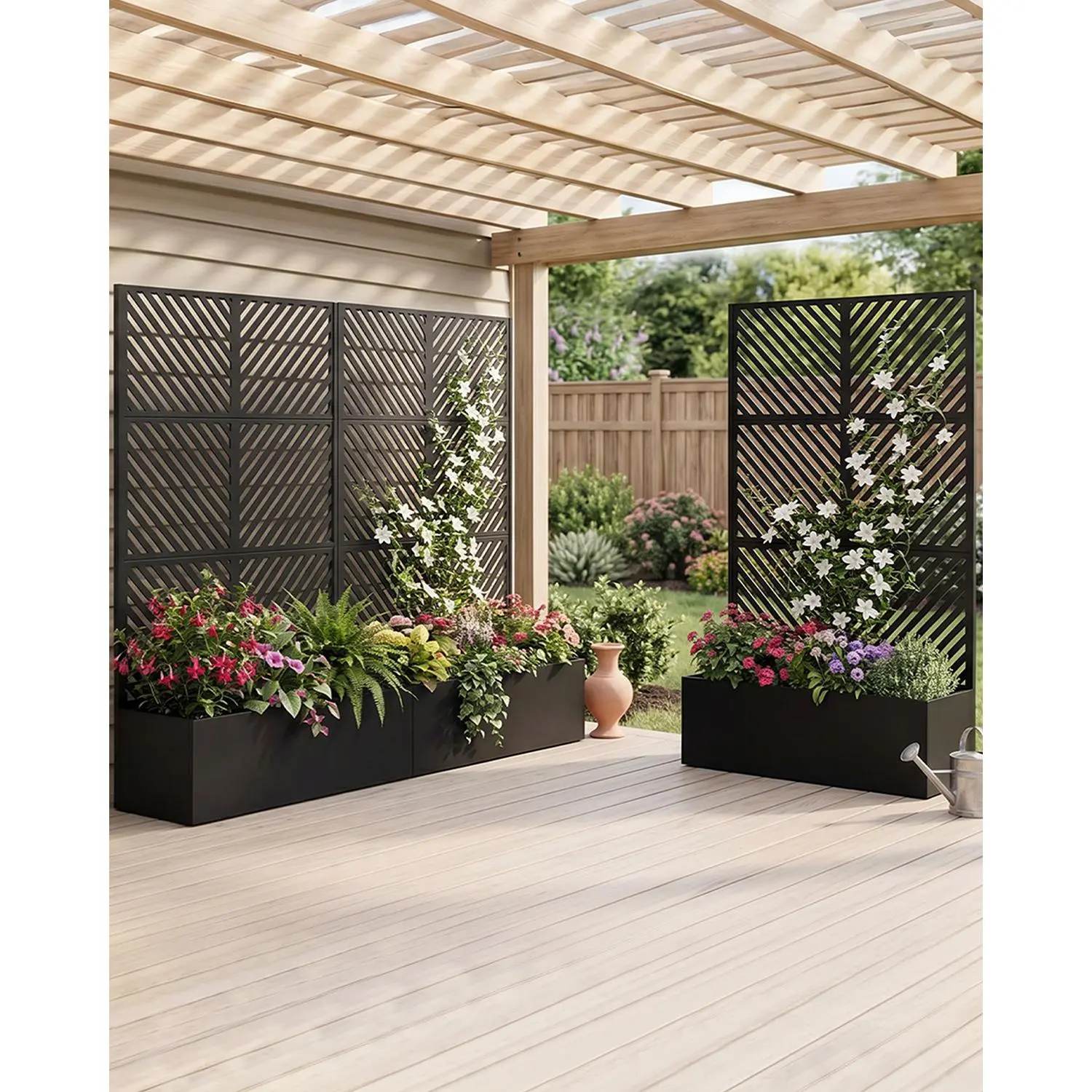 Garvee All-Weather Metal Raised Garden Bed with Trellis & Privacy Screen – 71"H x 44"W x 16"D Planter Box – Features Drainage Holes, Ideal for Climbing Plants, Vegetables, Vines – Black, Down Arrow America