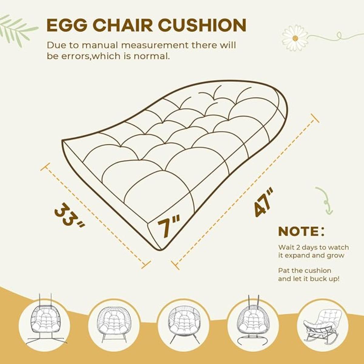 Waterproof Egg Chair Cushion Replacement Outdoor Hanging Chair Cushion 47x35x7 Inches Thicken Egg Chair Cushions with Ties