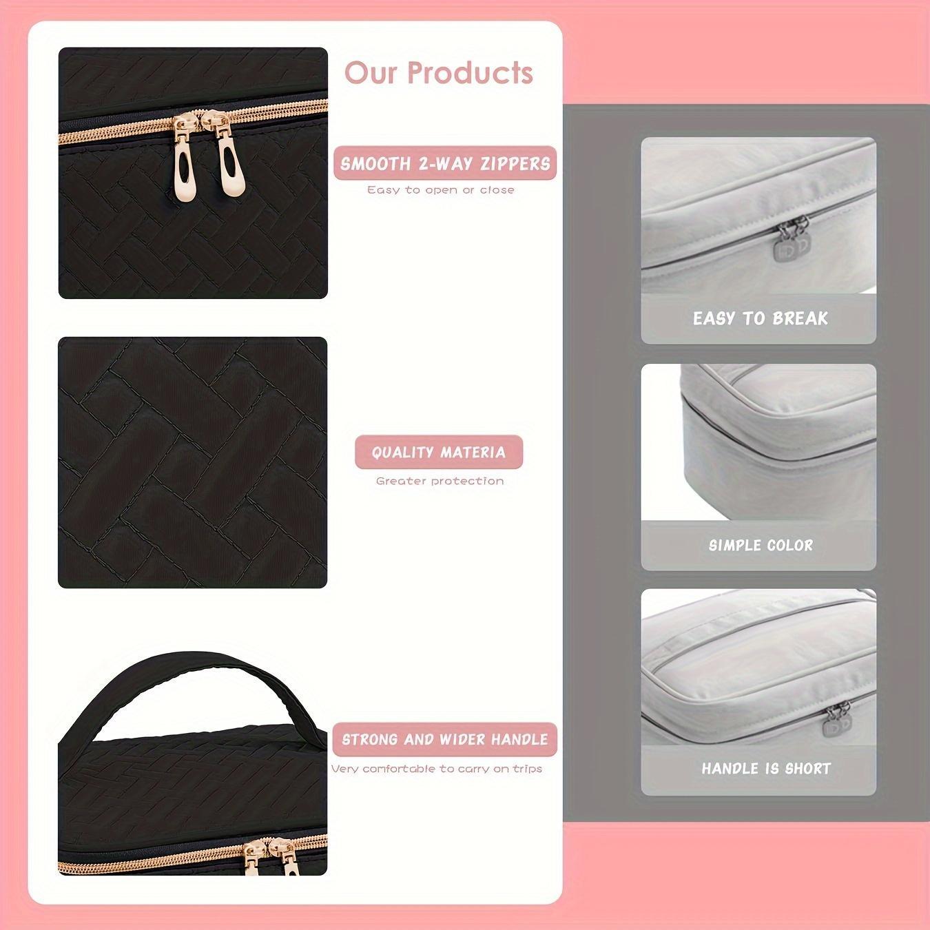 Double Layer Nail Polish Organizer Makeup Box, Portable Large Capacity Travel Case, Zipper, Durable and Lightweight