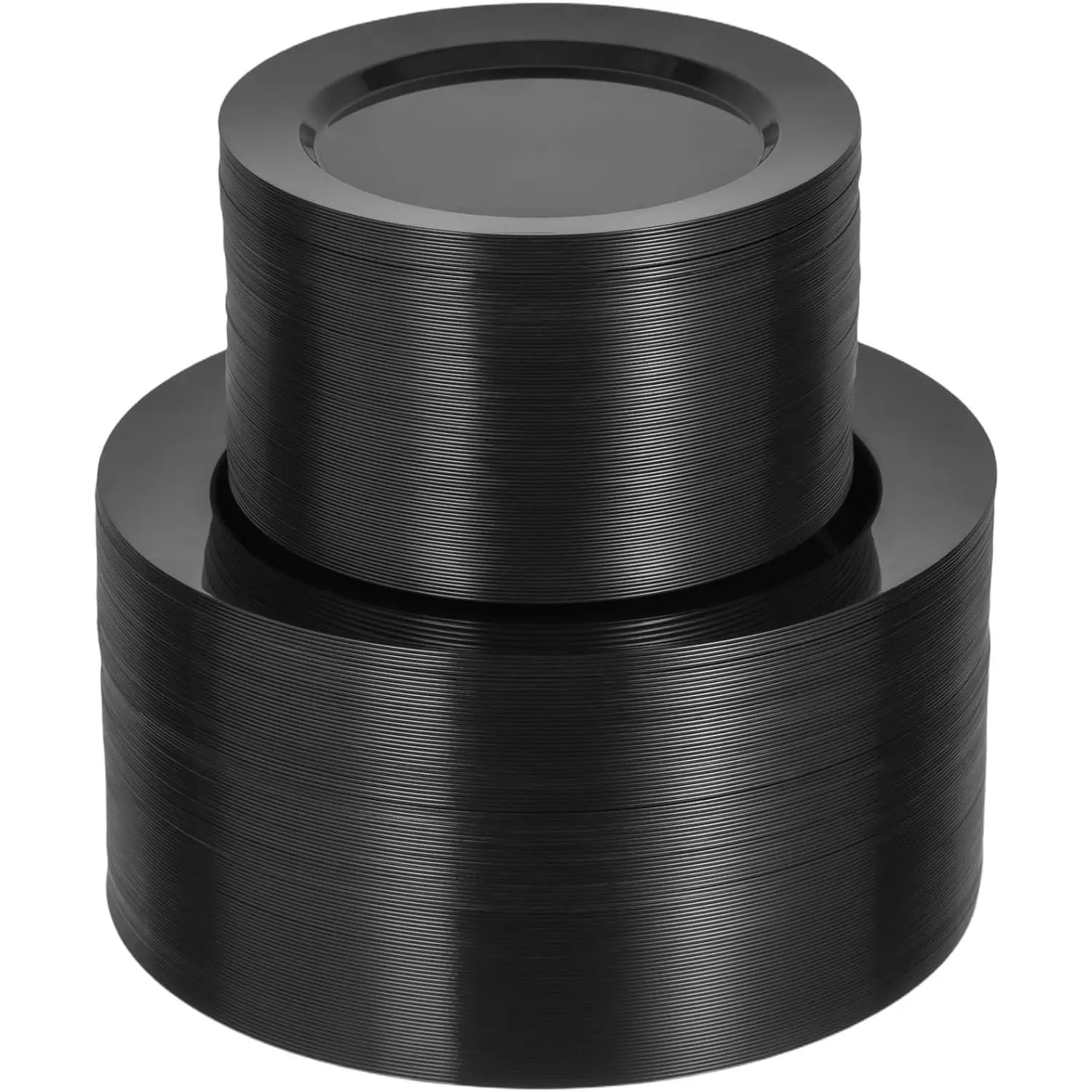200 count Black Plastic Plates, Heavy Duty Disposable Black Plates with 100 10.25 inch Dinner Plates and 100 7.5 inch Dessert Plates for Party, Holiday, Wedding