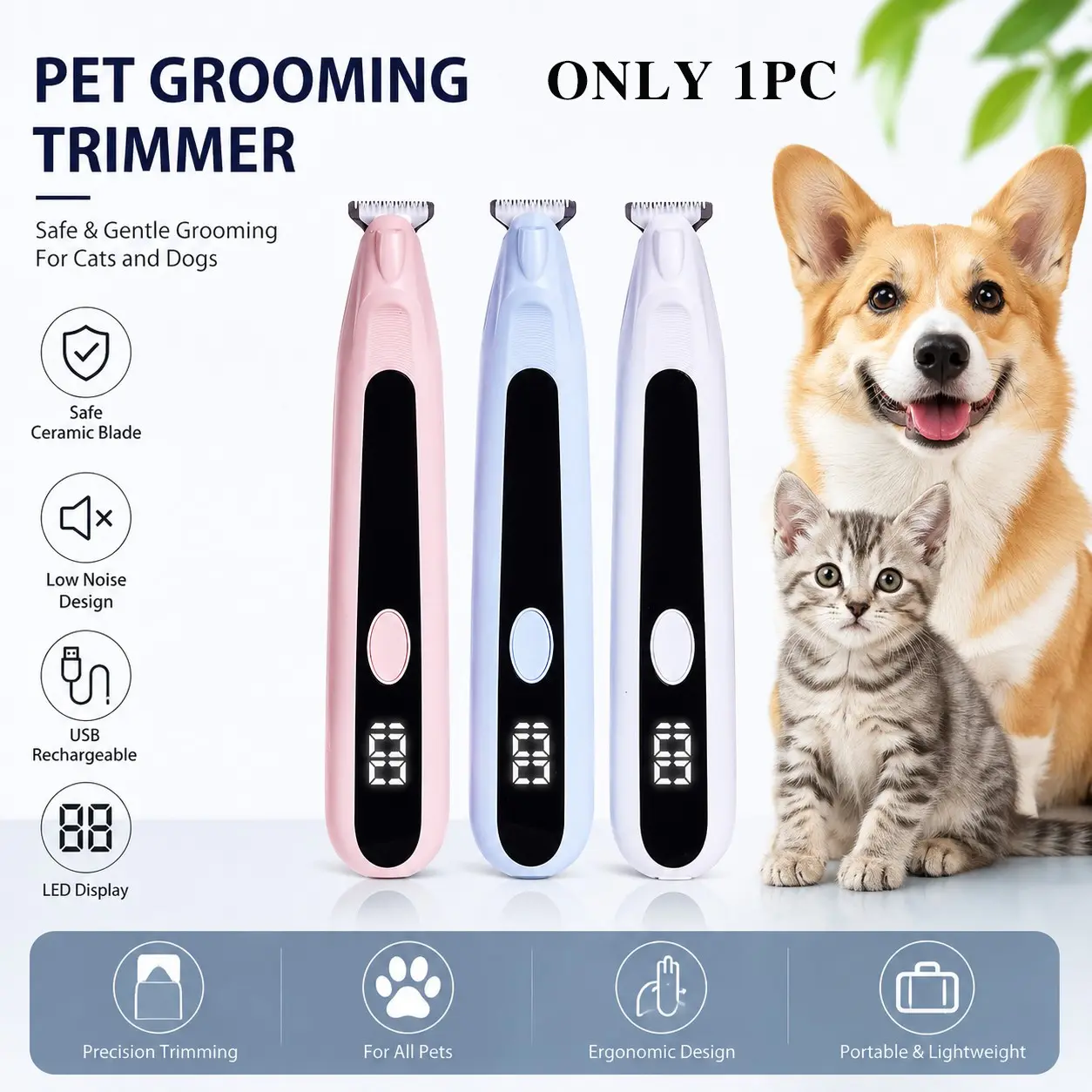 Mini Precision Portable Pet Trimmer, Paw Hair Trimmer, Low Noise Shaver for Face Ear Paw Grooming, Mid Year Sale, Battery Operated, Cordless Grooming Tool, Model G10