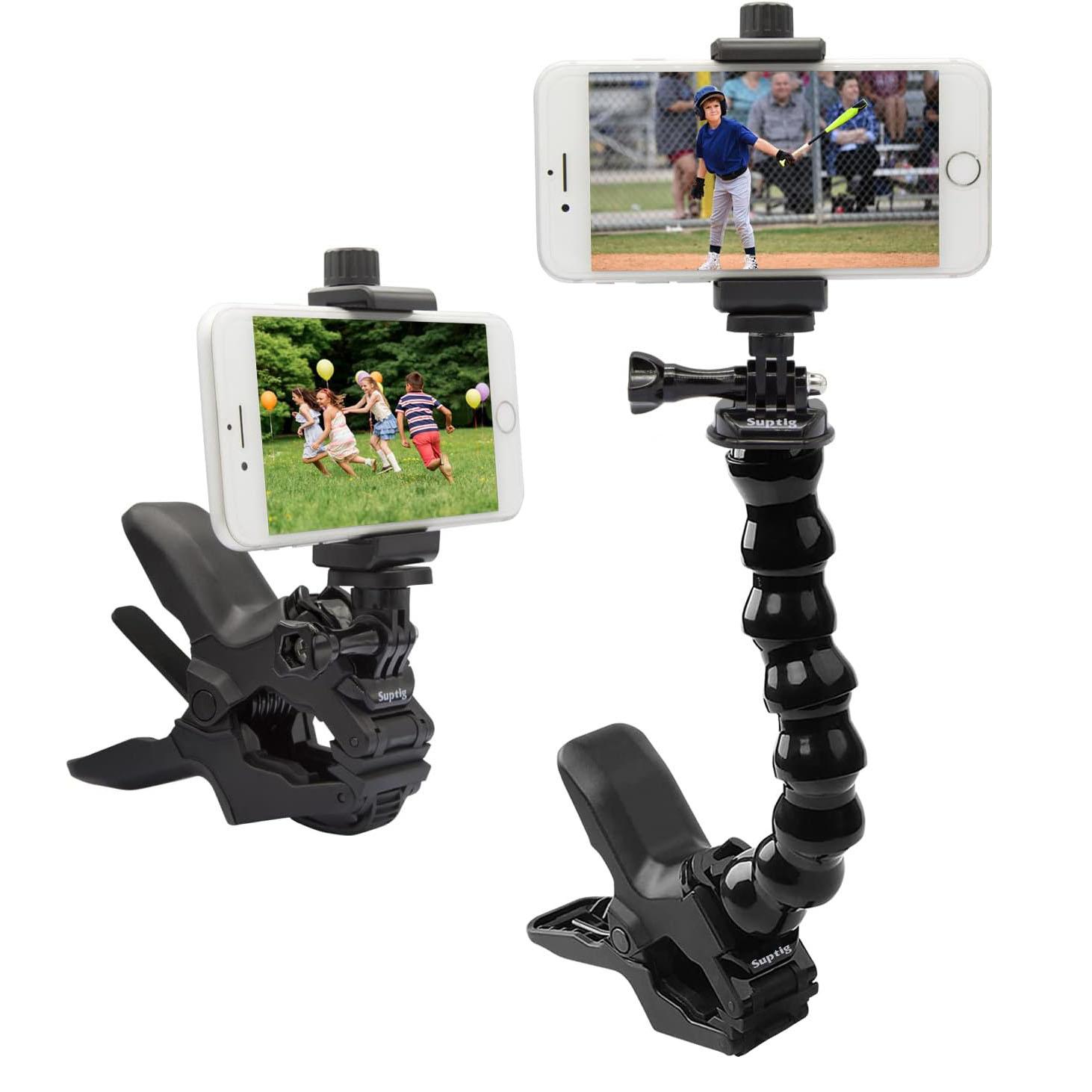 Flexible Shark Clamp Heavy-Duty Mount for Smartphones & Action Cameras, Versatile Gooseneck Grip Stand with Adjustable Base