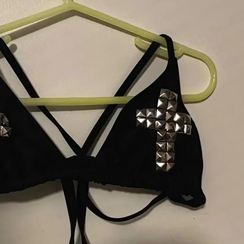 swimsuit tie emo girl spicy Retro 2000s female punk new beach swimsuit Gothic fashion hot brick print Grunge swimsuit bikini