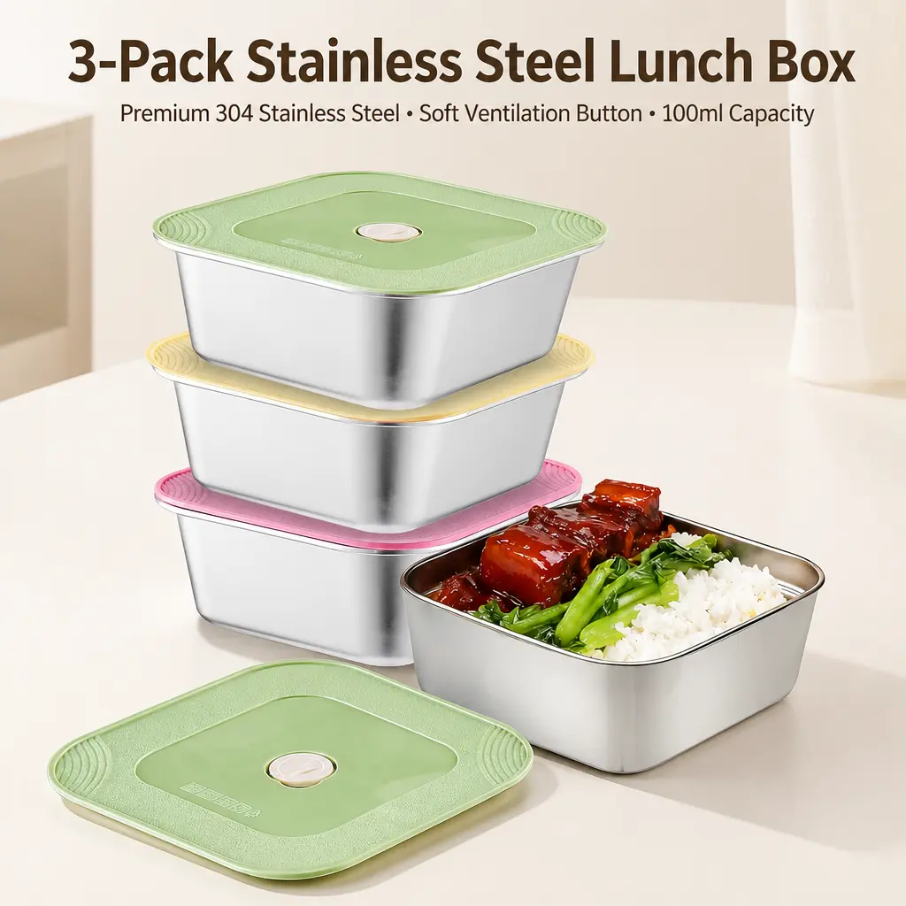 Littleox 3 Pack 304 Stainless Steel Lunch Box Leakproof Food Storage Metal Snack Containers Reusable Sauce Cups Portion Control Containers for Office Travel Meal Prep