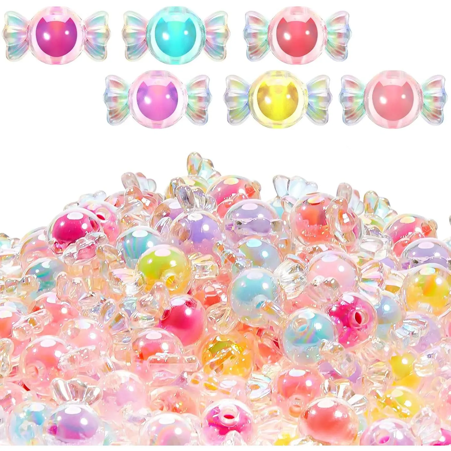 100 count Kawaii  Candy Bow Bead  Colors Charm Shiny Candy Beads for  Making Hairband Bracelets Necklace DIY Embellishment