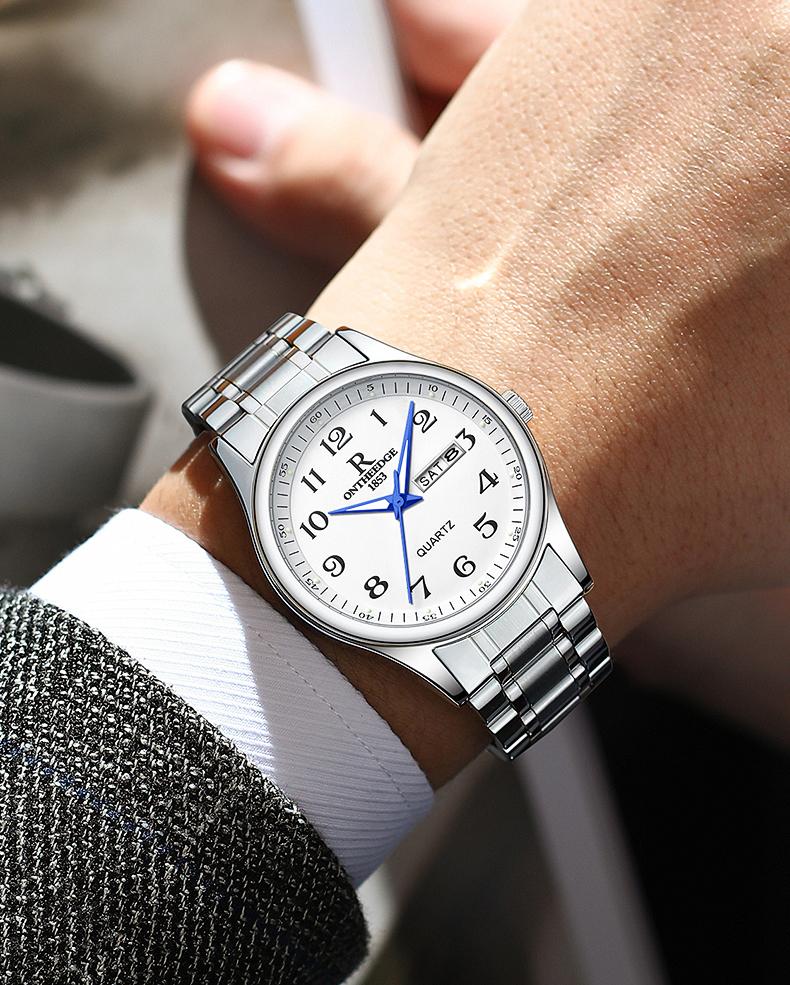 His & Hers Luxury Gold Quartz Watch Set for Senior Couples - Easy Read Large Dial, Day Date Display, Stainless Steel Band, Comfortable Casual Wristwatch, Perfect Retirement Anniversary Gift for Parents