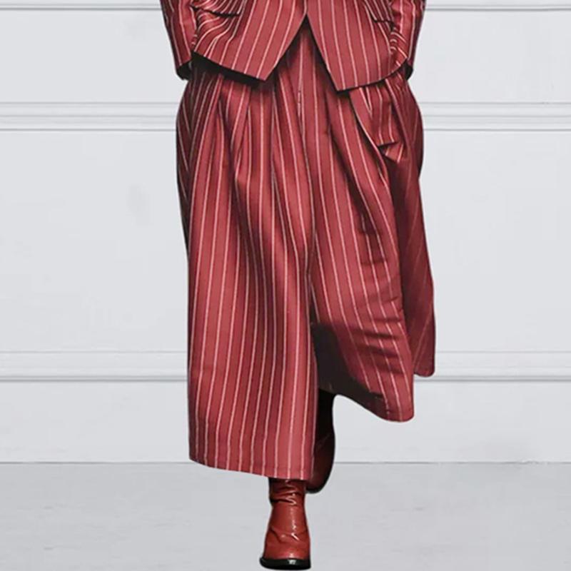 Long Sleeves Loose Striped Notched Collar Blazer Outerwear Casual Pants