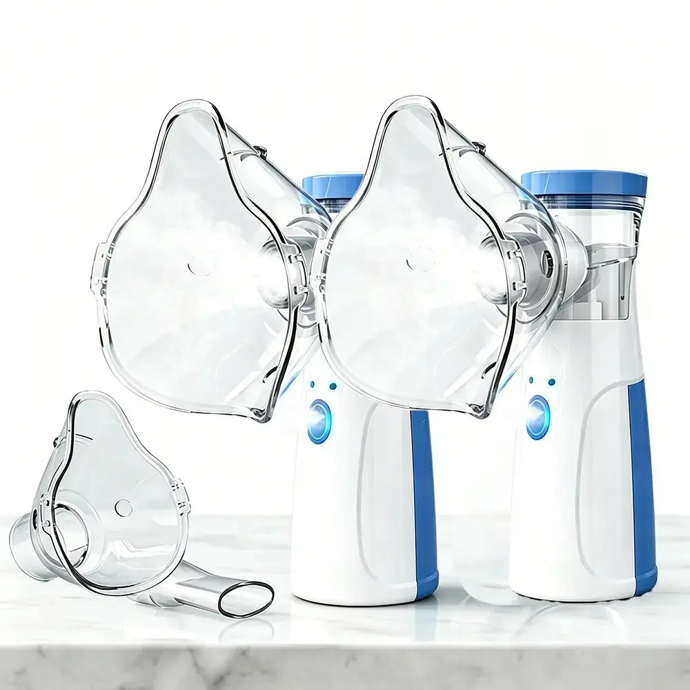 2pcs Handheld Ultrasonic Mesh Nebulizer portable  smart Humidifier, Adjustable & Self-Cleaning, Face Mask & Mouthpiece Included, USB Plug-in Rechargeable for Adults Kids, Home Travel Use