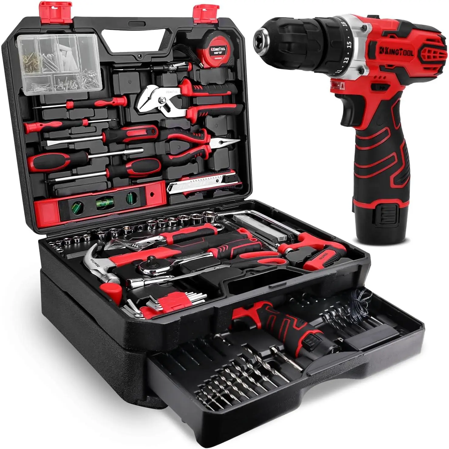 276-Piece Chrome Steel Hand Tool Kit with 12V Driver, TPR Grips, Drawer Toolbox for Drawer Storage, Ideal for DIY Repair, Homeowners