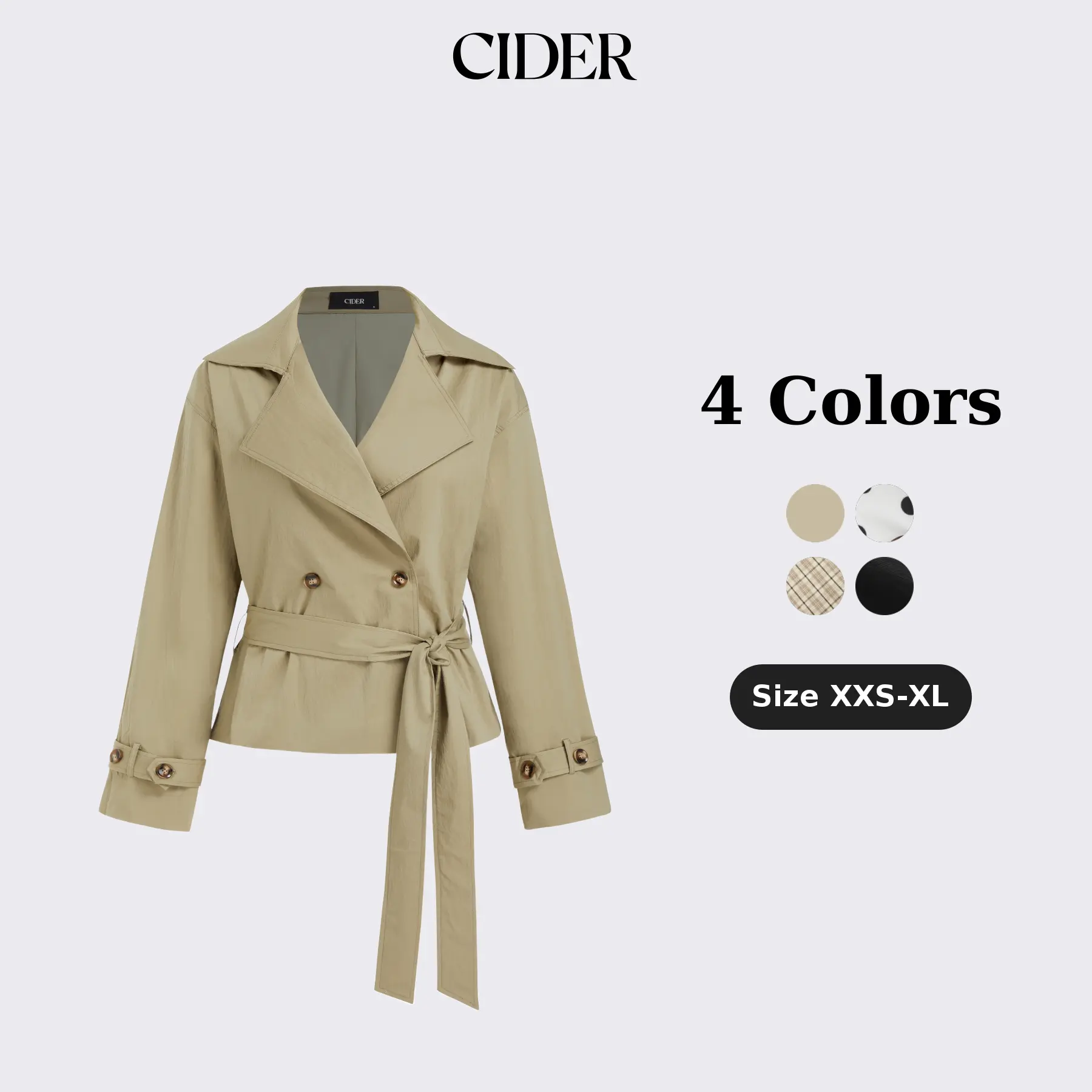 Cider Cotton-blend Collar Long Sleeve Belted Crop Windbreaker