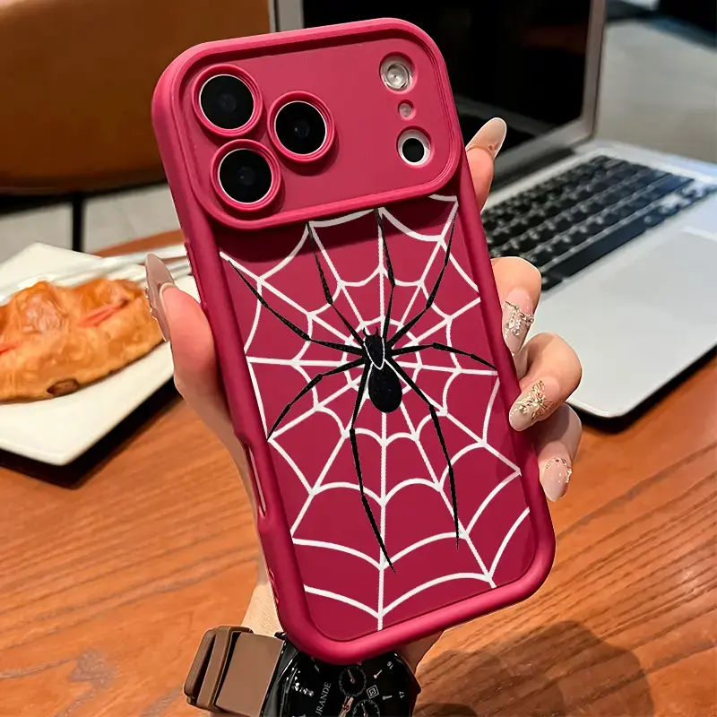 Stylish And Trendy Spider in Web Phone Case for iPhone 17 Pro Max 16 Plus 15 14 13 Mini 12 11 Air E Shockproof Non Slip Military-Grade Protection Silicone Cover, Ideal Birthday Gift