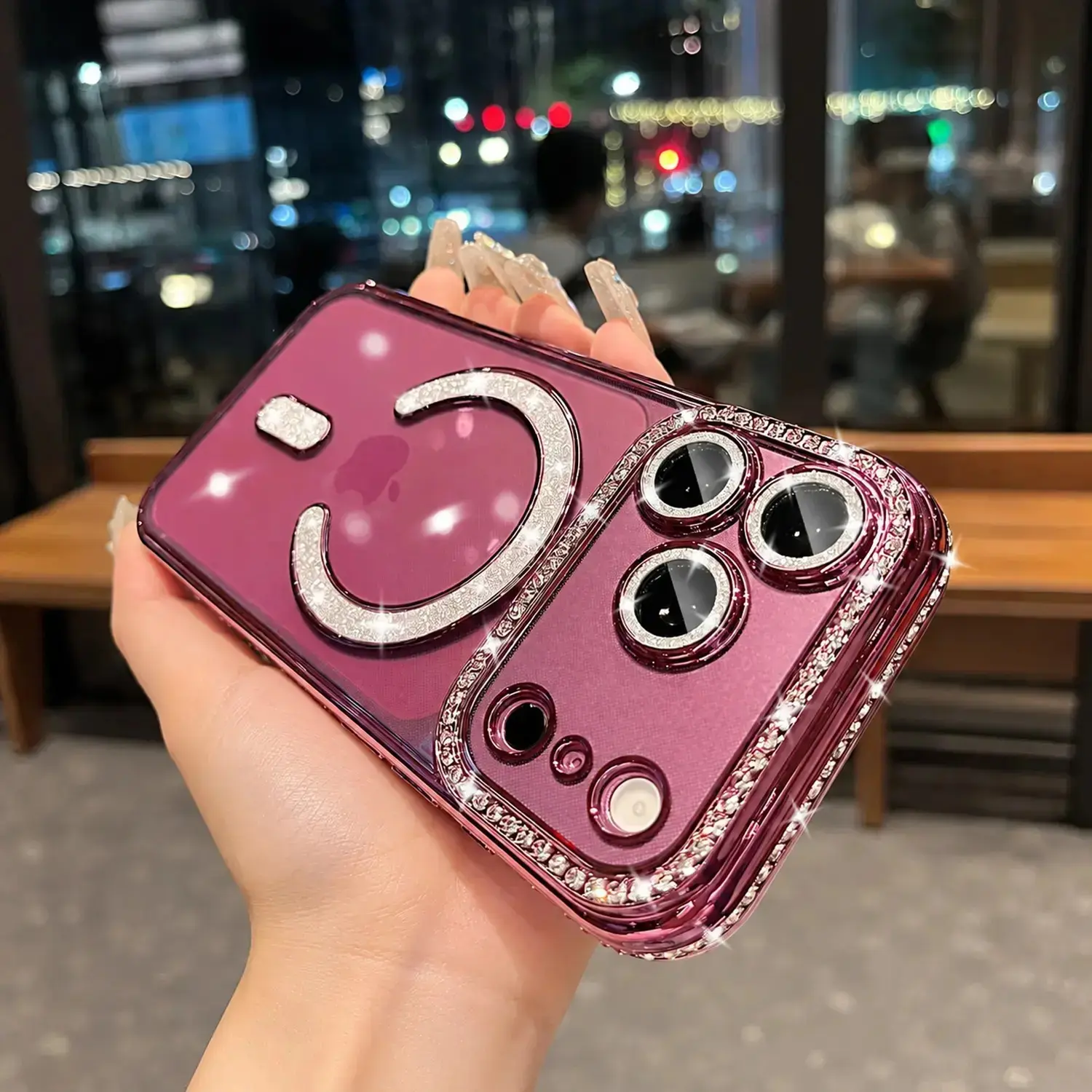 Women's Bling Sparkly Rhinestone MagSafe Magnetic Cellphone Case - Wireless Casing for iPhone 18 Pro Max, 18 Pro, 17, 16, 15, 14 - Shockproof Smartphone Handheld Cover with Camera Lens Protection