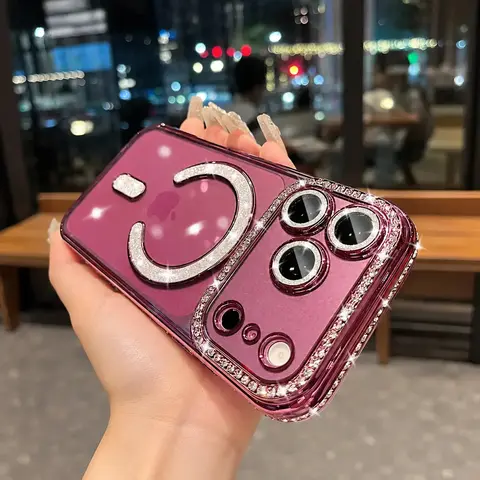 Women's Bling Sparkly Rhinestone MagSafe Magnetic Cellphone Case - Protective Accessories for Women, Multi-Model Shockproof Cover with Magnetic Fit, Camera Lens Protection for iPhone 18 Pro Max,18 Pro,17,16,15,14