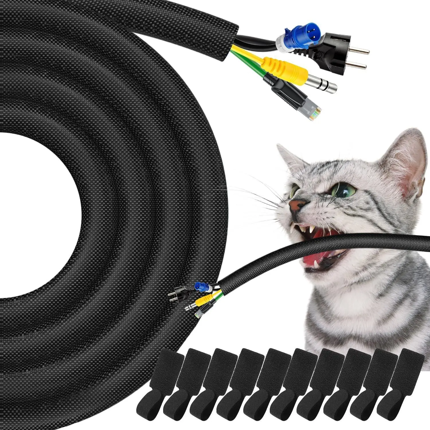 118.11inch/300cm，Cord Protectors from Pets No Chew,Black Durable Cord Covers for Pets, Bite-Resistant Cable Wire Protector for Cats, Dogs, Rabbits