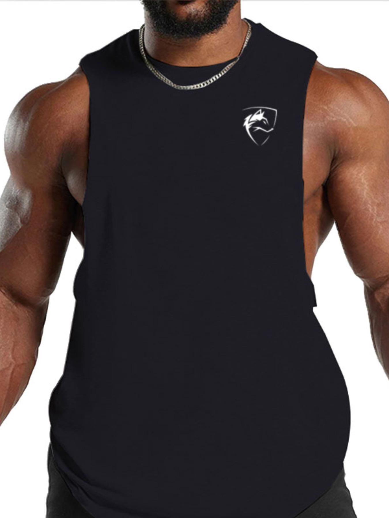 Men's Wolf Print Round Neck Tank Top, Regular Fit Casual Comfy Breathable Sleeveless Top for Summer, Men's Clothes for Gym Workout Running, Athletic Workout Clothing
