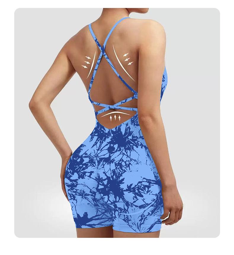 Women's Seamless High Stretch Halter Jumpsuit |   Crisscross Back Tight Fit 3/4 Length Workout Jumpsuit for Yoga Gym Cycling