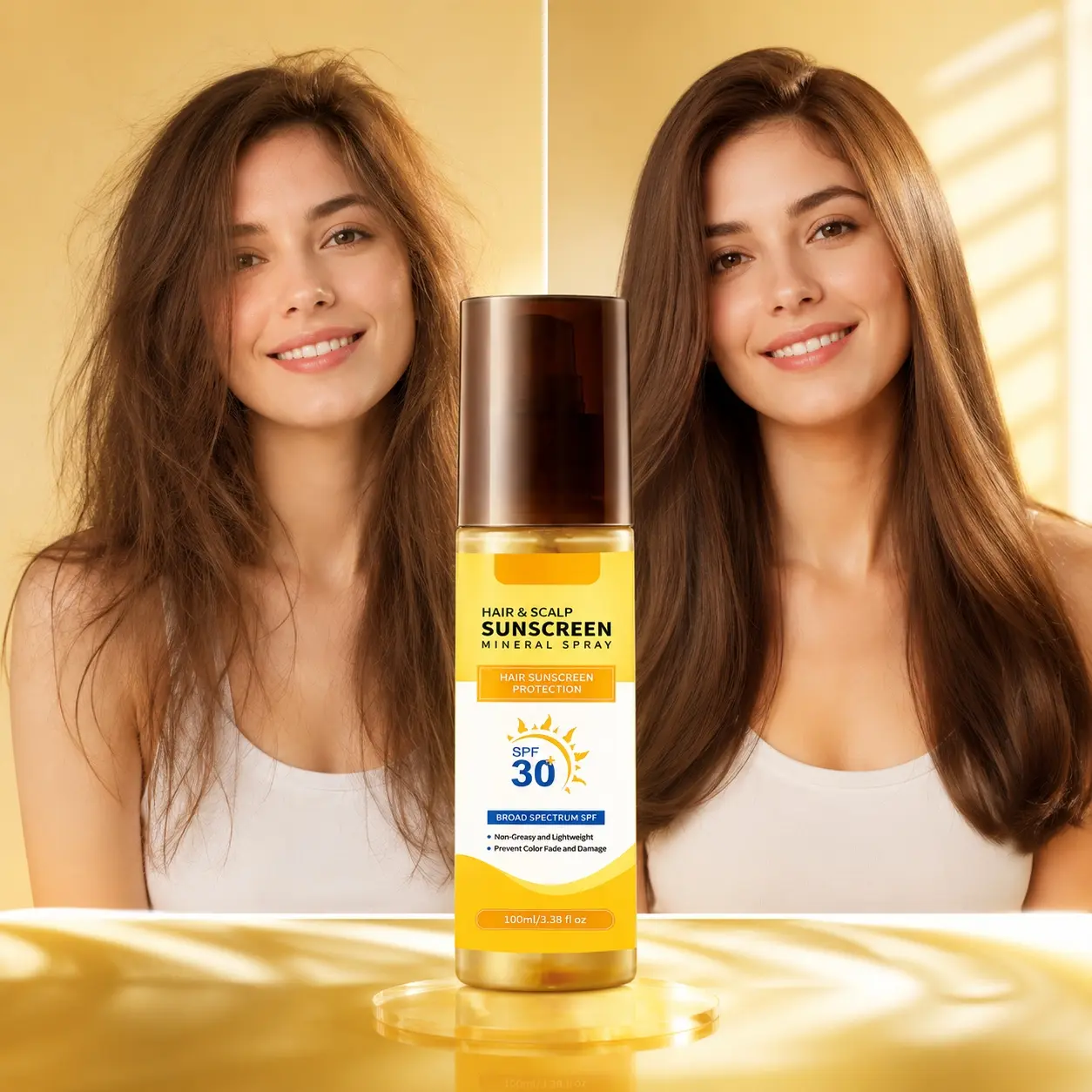 Hair and Scalp Sunscreen Mineral Spray, SPF30 Broad Spectrum, Non-Greasy Lightweight, Prevent Color Fade and Damage, 100ml/3.38 fl oz