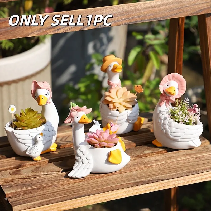 Resin Cute Duck Shape Succulent Pot, Cartoon Animal Planter, Small Plant Growing Bowl, Creative Home Balcony Garden Decor Item
