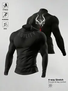 Men's Casual Breathable Fitted Long Sleeve Sports T-Shirt, Compression Top with Turtle Neck Design, Fitness Long Sleeve Shirt, Gym Athletic Clothes