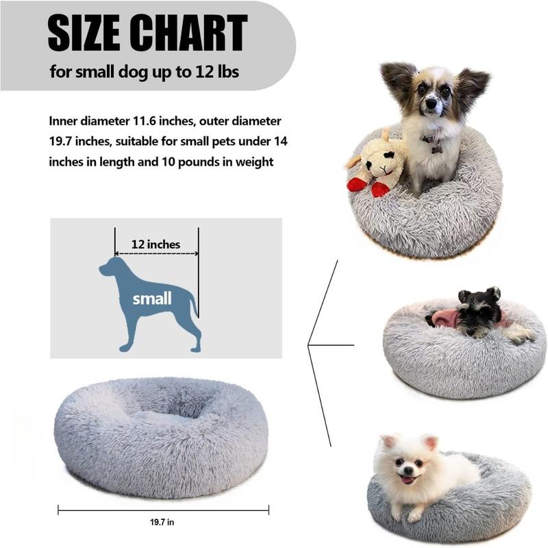 Cute Plush Dog Bed, Washable, Suitable for Small Dogs, 19 Inches, Anxiety-reducing Puppy Bed, Suitable for Dogs Weighing No More Than 15 Pounds.
