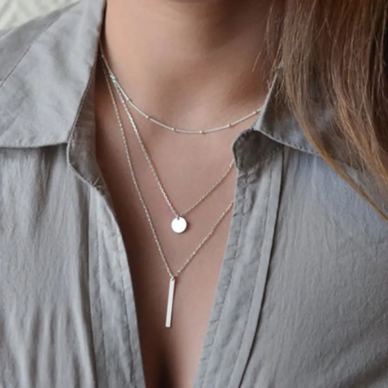 Best-selling European and American bead chain sequin multi-layer necklace, creative three-layer design; collarbone chain