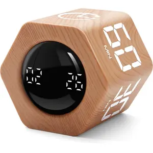 Desk Cube Timer 1 5 10 30 60 Minutes Preset with Gravity Sensor Mute Vibration for ADHD Work Study Kitchen Back to School (Wood Grain)