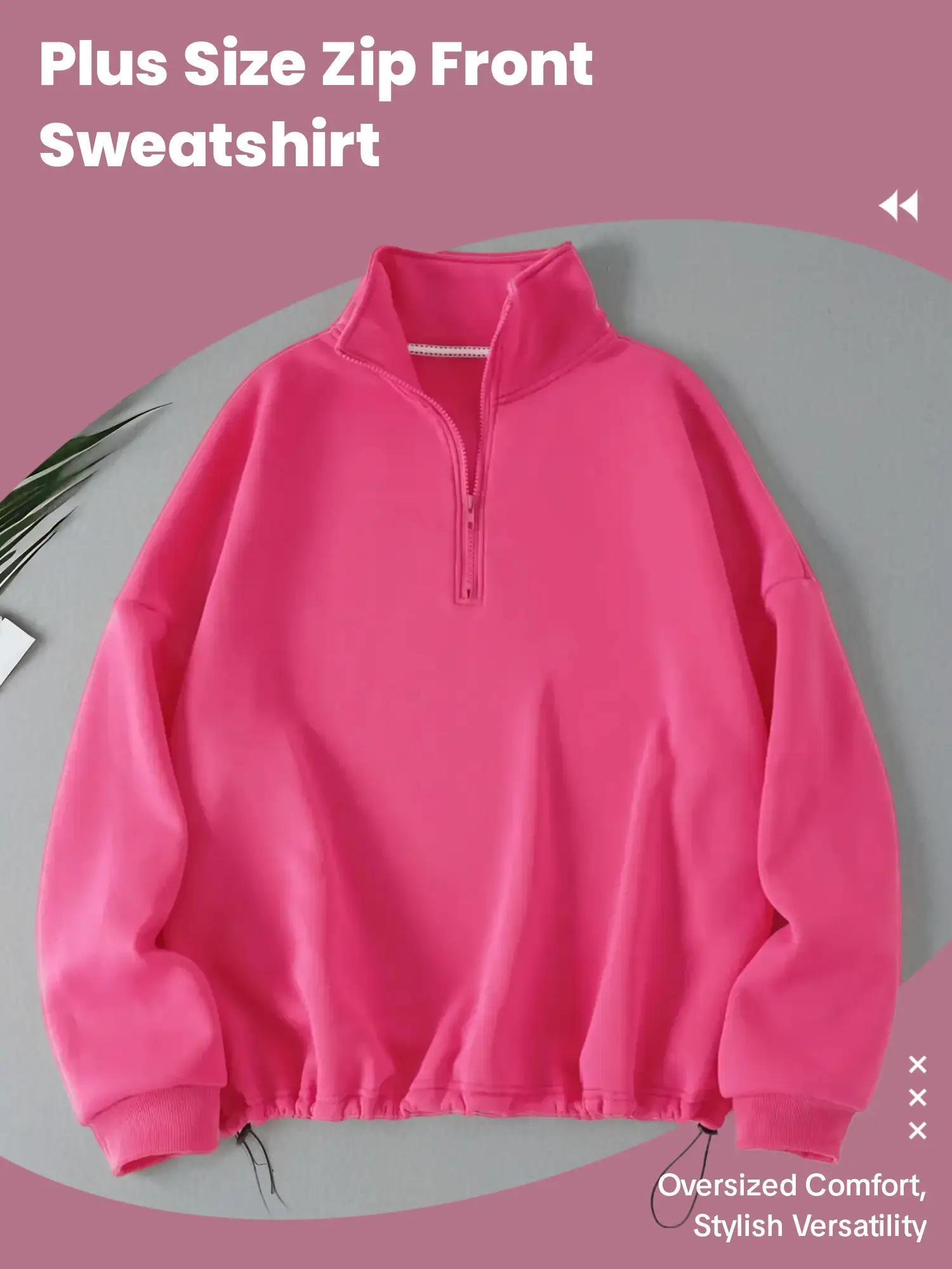 Plus Size Plain Half Placket Zip Front Drop Shoulder Sweatshirt, Plus Casual Long Sleeve Drawstring Collared Pullover for Spring & Fall, Women's Plus Clothing for Daily Wear