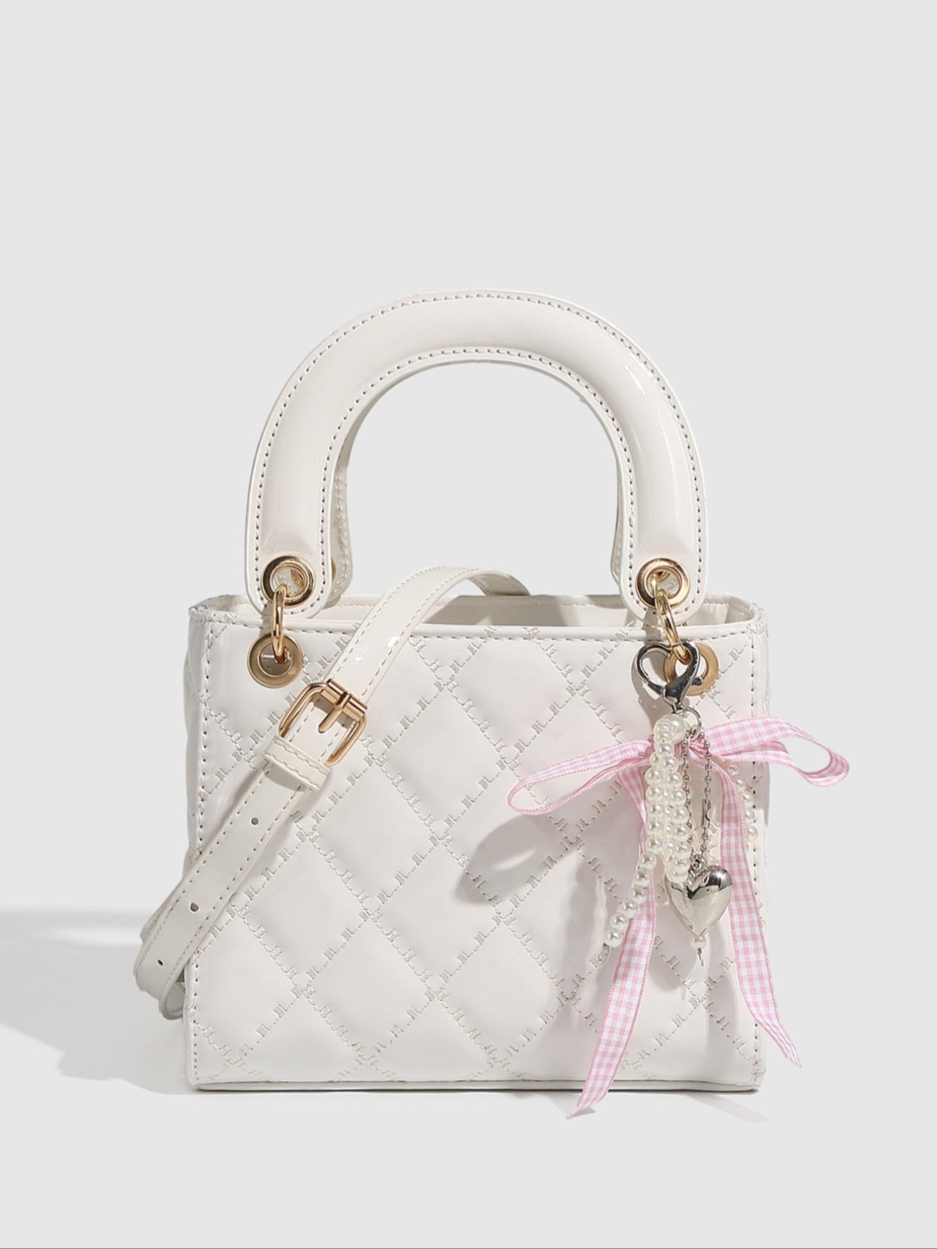 Women's Fashionable Cherry Decorated Quilted Crossbody Bag, Casual PU Leather Shoulder Bag for Daily Used, Trendy Versatile High-quality Daily Commuting Bag