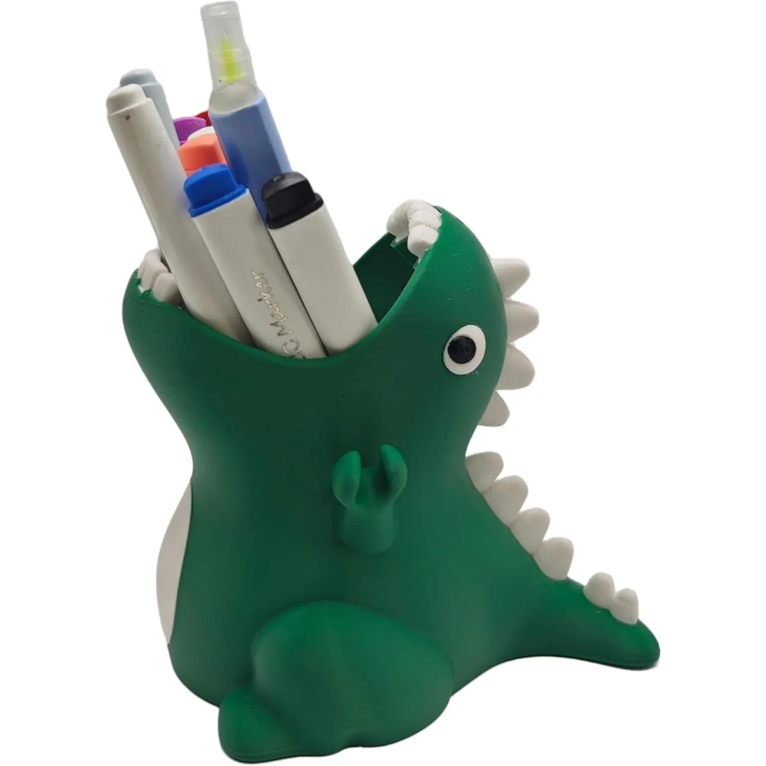 3D Printed Cute Dinosaur Pen Holder - Home Office Desk Storage, Stationery Organizer, Fun Desk Supplies, Multi-Use Decor Gift for Women & Kids (Green)