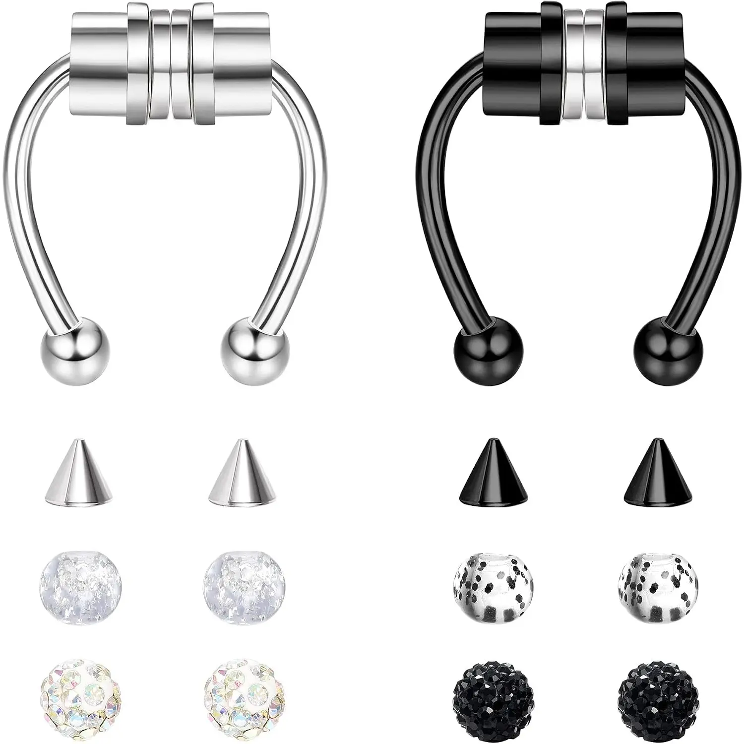 Unisex Magnetic 10mm Nickel-Free SS Fake Horseshoe Septum Rings, Casual Clip-On Type Non-Piercing Nose Hoop Jewelry, Daily Wear No-Hole Body Jewelry Gift for Women Men, Strong Magnets