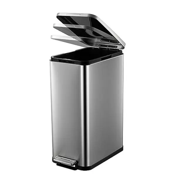 GARVEE13-13.2 Gallon Tall Kitchen Trash Can with Fingerprint-Resistant Stainless Steel, Slim Rectangular Design, Soft-Close Lid, Hands-Free Operation, Inner Bucket for Kitchen, Office, Bathroom, Dining Room
