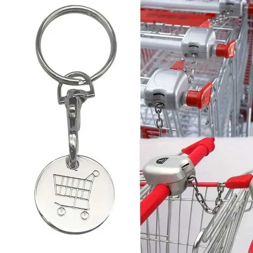 2026 New 1pc/5pcs Durable Aluminum Alloy Shopping Cart Token Key Ring, Stylish Floating Round Metal Coin Keychain with Quick Open Clasp, Portable Fashion Accessory for Supermarket & Mall Shopping, Unisex, Coin Form, Mall Use, Quick Clasp, Round Shape