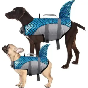 Dog  Jacket, High Flotation Dog  Vest for Swimming, Boating and Water Safety, Shark Puppy Swimsuit Ripstop Pet Lifesavers with Durable Lift Handle, Pink Shark   Blue Shark