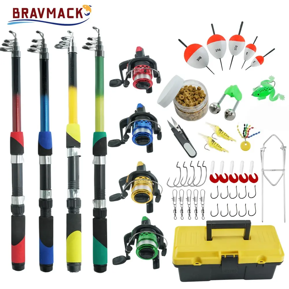 4-Piece Telescopic Fishing Rod and Spinning Reel Set, Adult Beginner All-Weather Fishing Gear Kit with Tool Box Included, Fishing Rod and Reel Combo