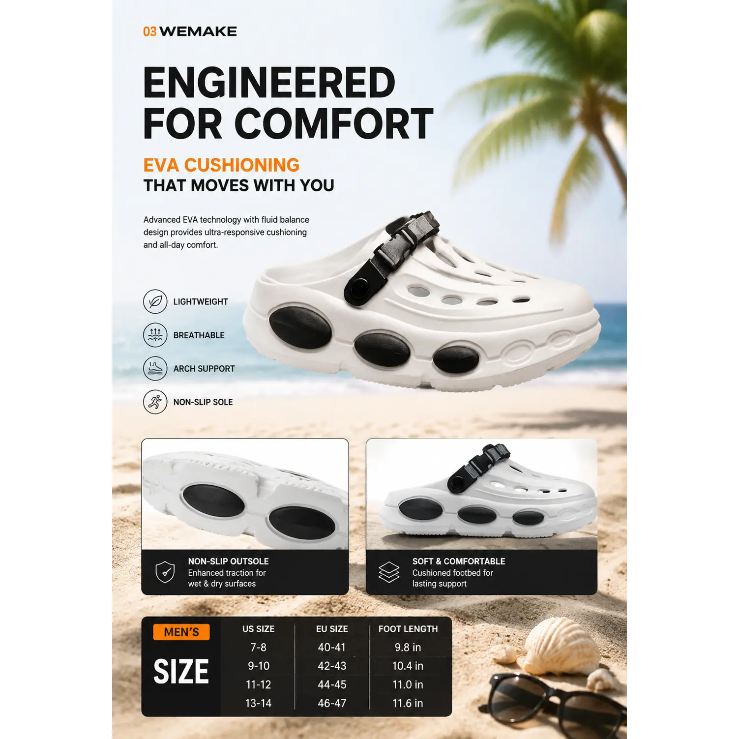 Men's Lightweight Comfort Clogs Shoes|   Breathable Slip-On Sandals with Arch Support & Non-Slip Sole|   Casual Outdoor Summer Shoes,Quick-Drying,Shower Slippers,beach,Unisex-Adult,Adilette,Shower Slide,cotton,,grinch,large,size,showershoes,flexible,