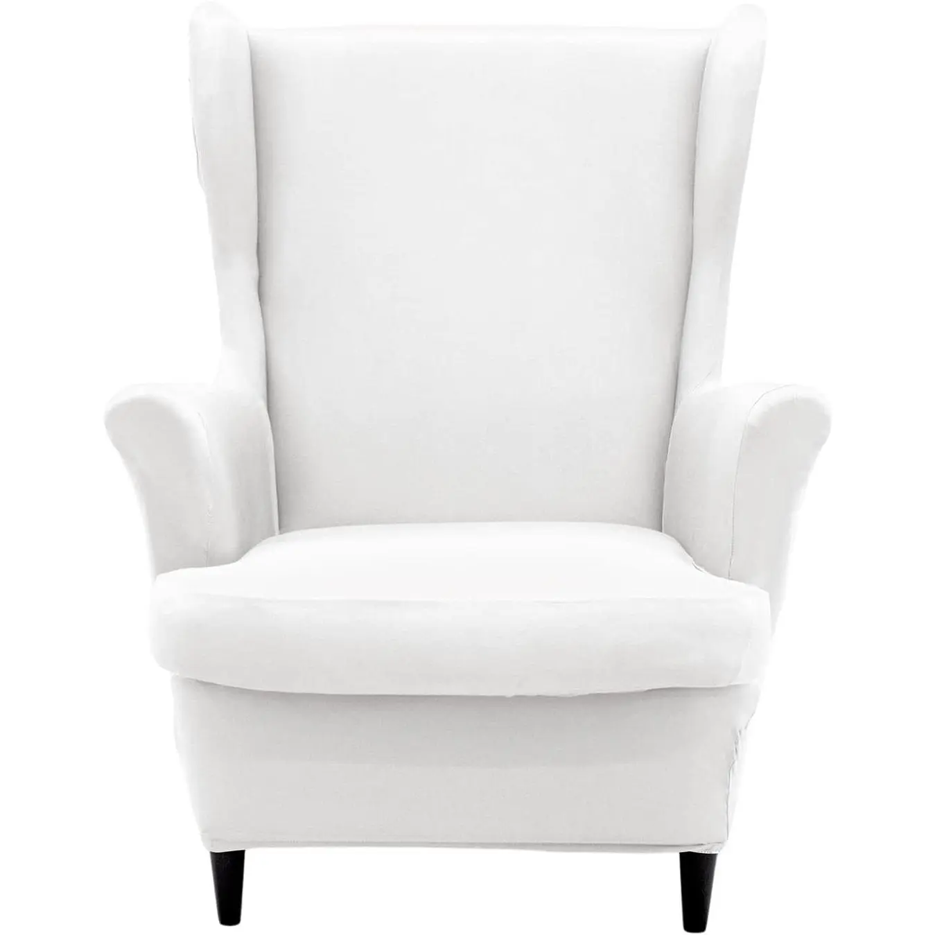 2-Piece Soft Stretch Wingback Chair Cover Solid Color Wing Chair Slipcover Elastic Bottom Furniture Protector for Armchair Sofa Couch for Living Room Bedroom (White)