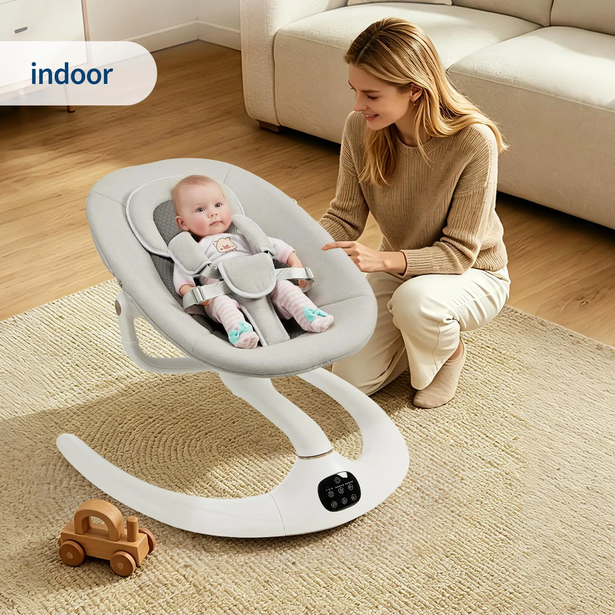 【Summer Sale】Electric Baby Bouncer and Swing Chair – Remote & Smartphone Control, 12 Built-in Music, 5 Swing Speeds, Adjustable Recline, Mosquito Net, Safety Belt – Ideal for Newborns, Baby Shower Gift