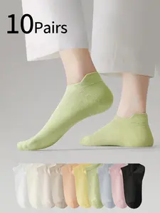 10 Pairs Women's Socks, Low Waist Candy Color, Breathable Sweat-Wicking, Casual Summer Crew Socks, Comfortable Daily Wear