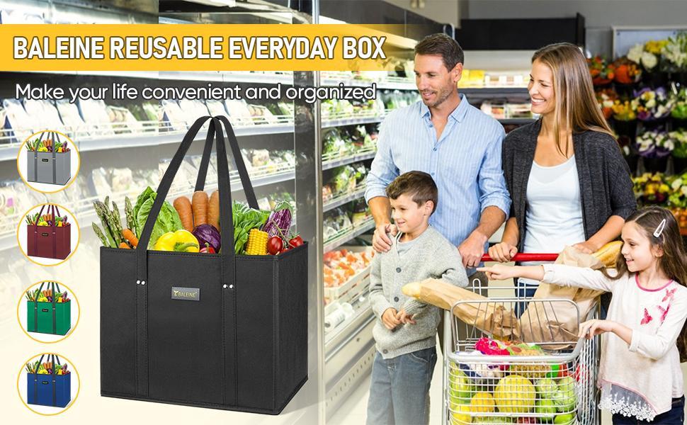 3Pk Reusable Grocery Sacks, Compact Shopping Bags with Strong Bottom & Ergonomic Handles