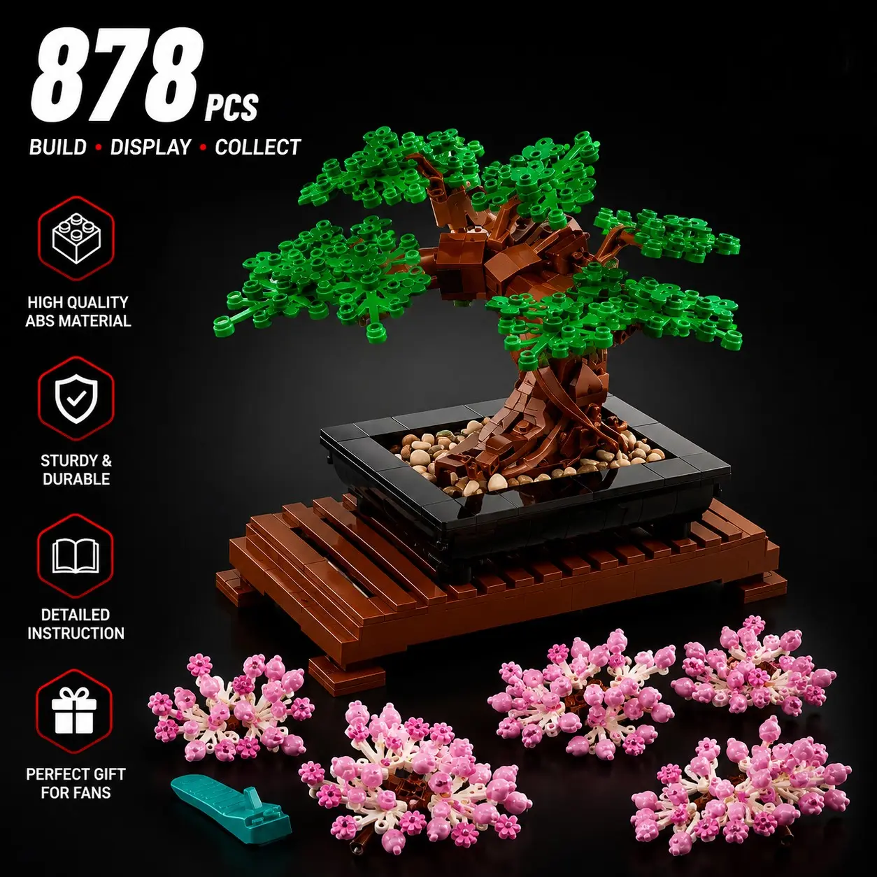 878 Pieces Miniature Garden Building Kit, Switchable Leaves Flowers Design, Adult Collectible Ornament, Birthday Gift for Adults