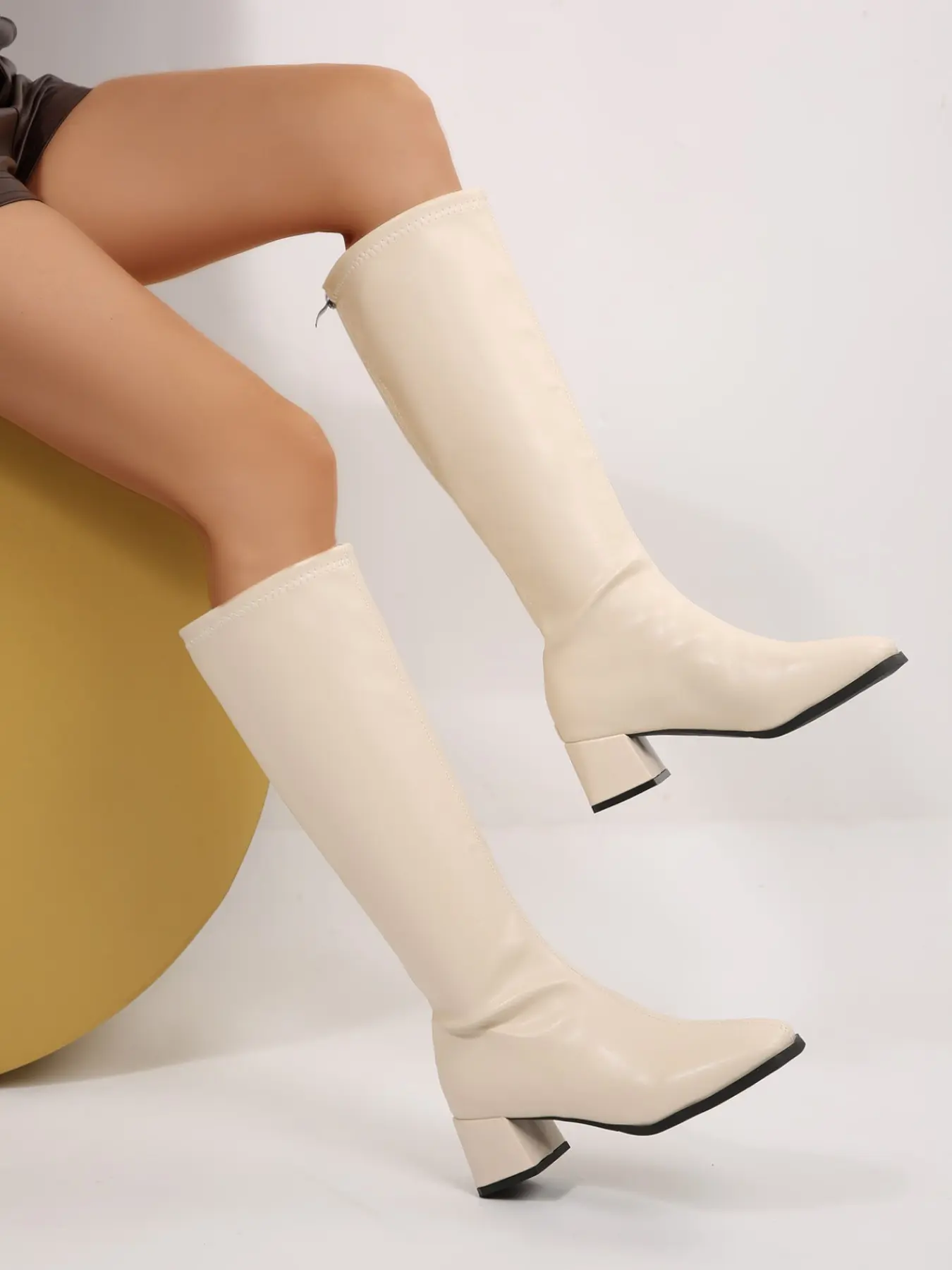 Vintage Glossy Tall Knight Boots, Chunky Heel Slimming Pointed Toe Long Boots, Office Travel, Dinner Dates, Fall & Winter