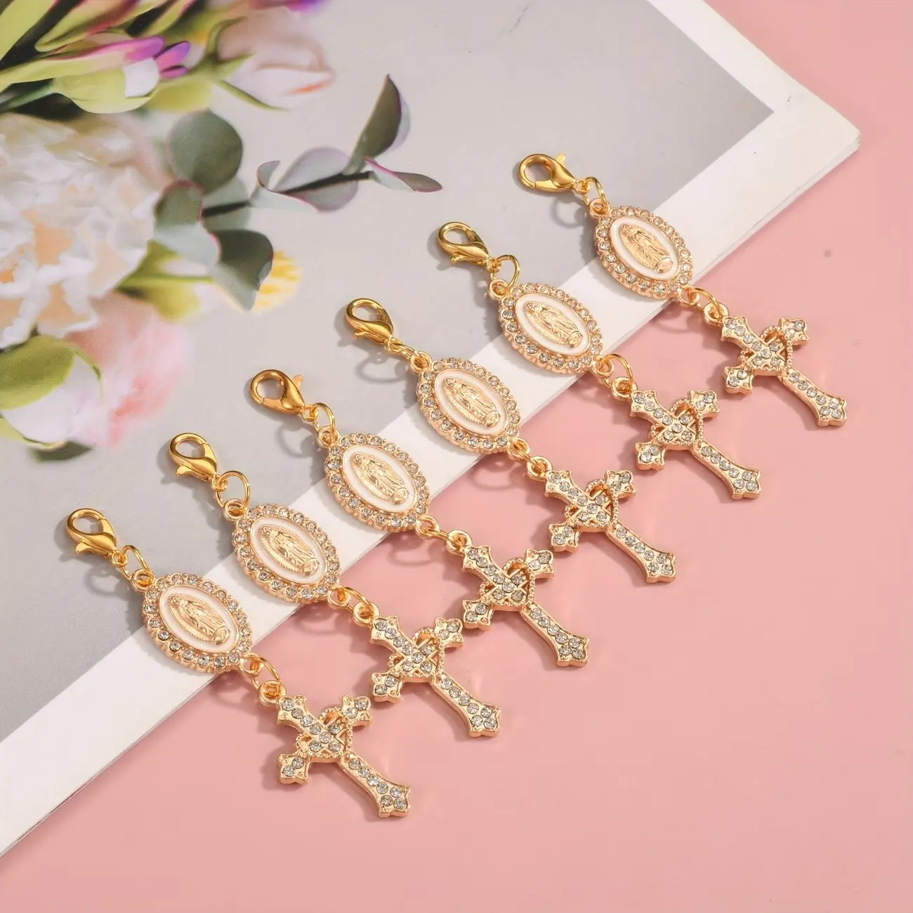 Cross Keychain Party Favor with Organza Bag & Tag, First Communion Baptism Souvenir