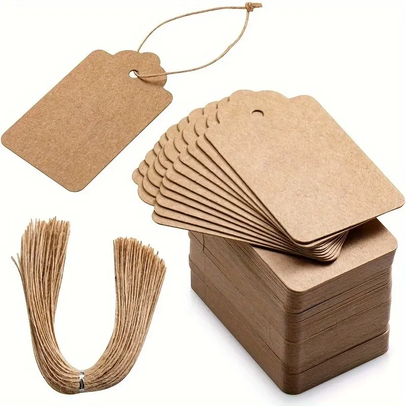 100 Pieces High-Quality Gift Tags, DIY Craft Labels, Kraft Paper Price Tags, Includes 100 Natural Hemp Ropes, Perfect for Weddings, Birthdays, Christmas