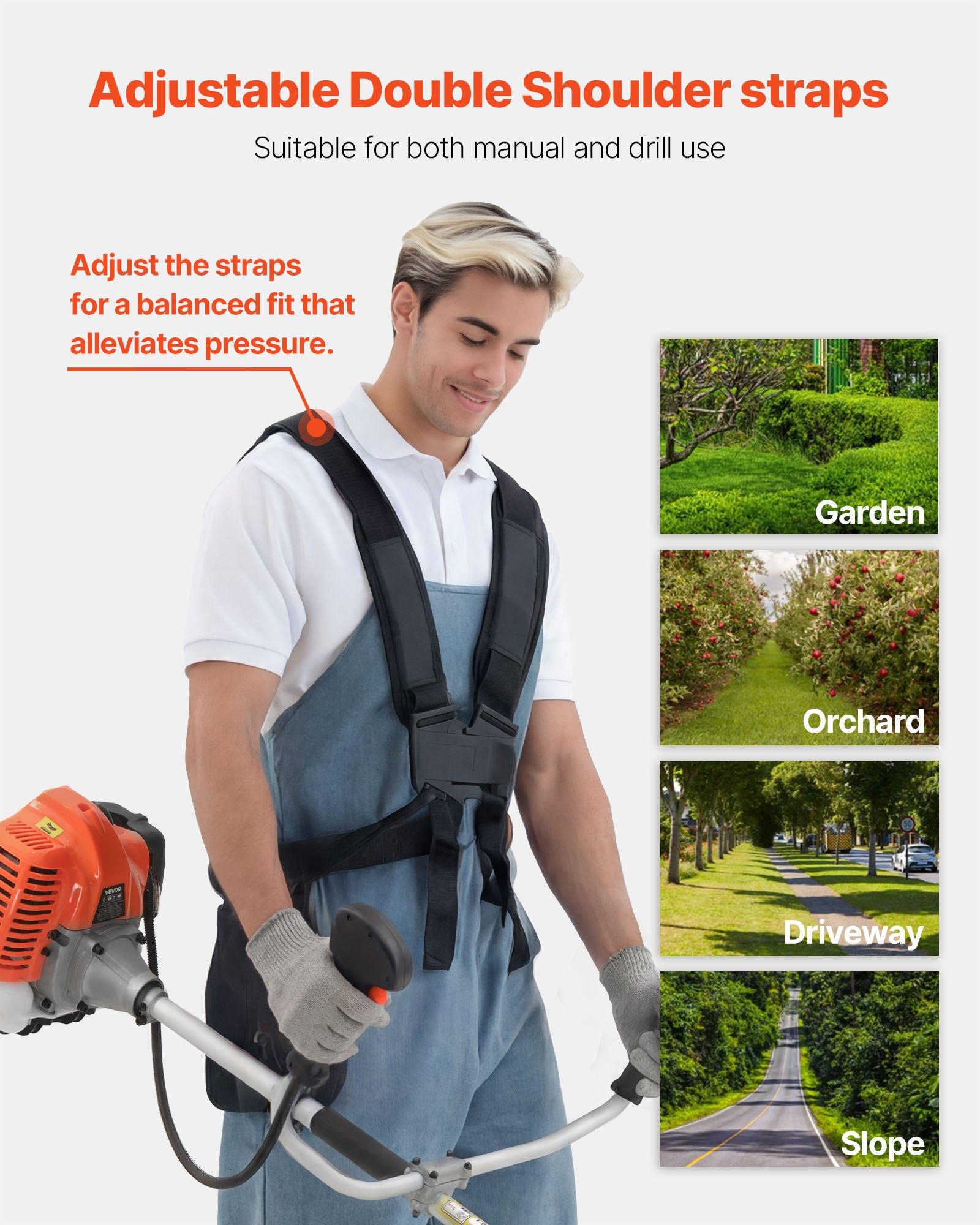 VEVOR Cordless String Trimmer, 52 cc 2-Stroke, Gas Powered Weed Wacker, 17" Cordless Grass Trimmer, Multi-Functional Lawn Edger with Shoulder Strap & 3T Blade, Weed Eater for Quick Grass Cleaning