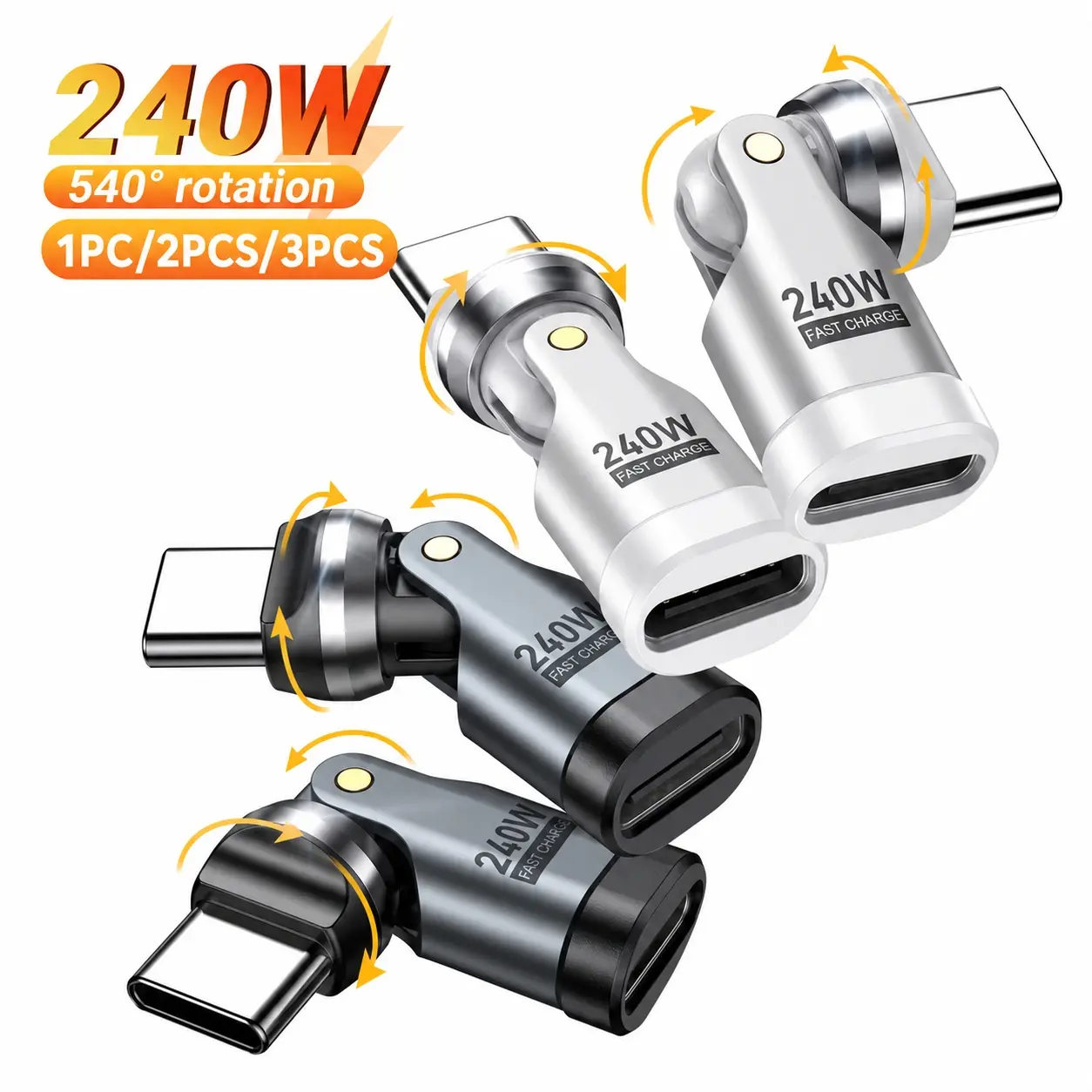 AUFU PD240W USB C to Type C OTG Adapter 540 Rotation 5A Fast Charge Cable Converter for Cellphone iPhone 17 MacBook Samsung Xiaomi Laptop