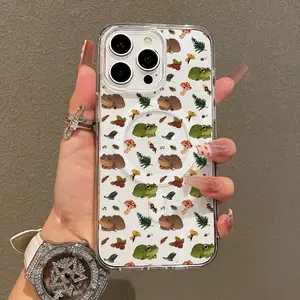 Trendy Magnetic Case for iPhone11/12/13/14/15/16/17/promax, Cottagecore Frog Mushroom Ultra Slim, MagSafe Support, Shockproof | Playful & Fun Style