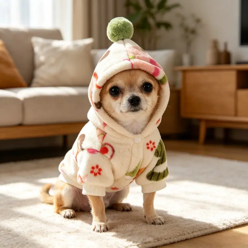 Cute Cartoon Print Hooded Pet Sweatshirt, Soft Coral Fleece, Easy Pull-On, Fall Winter Small Dog Clothes, Chihuahua Yorkie Teddy Puppy Apparel